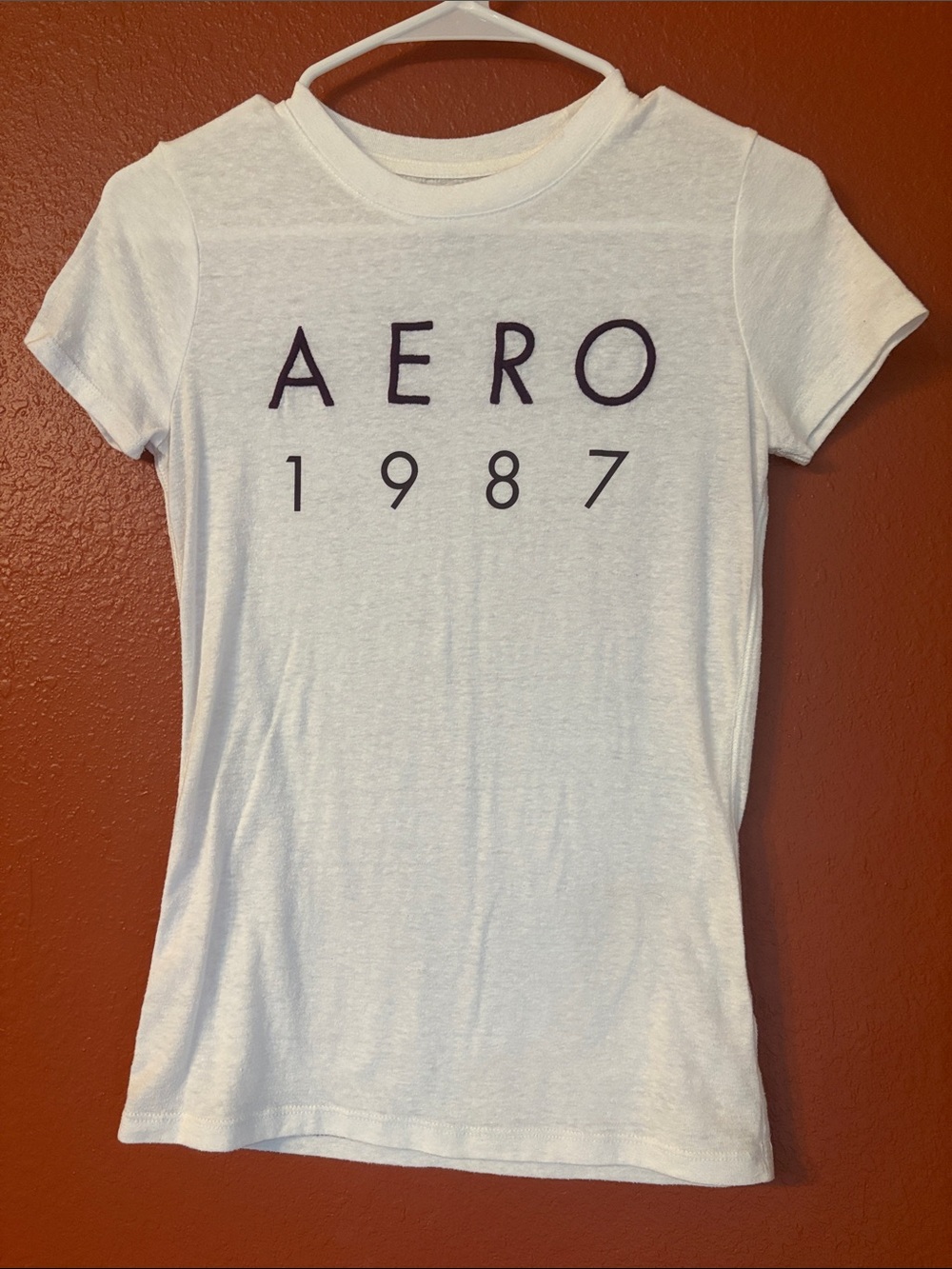 Aeropostale White Short-Sleeve Tee with Black 'AERO 1987' Graphic